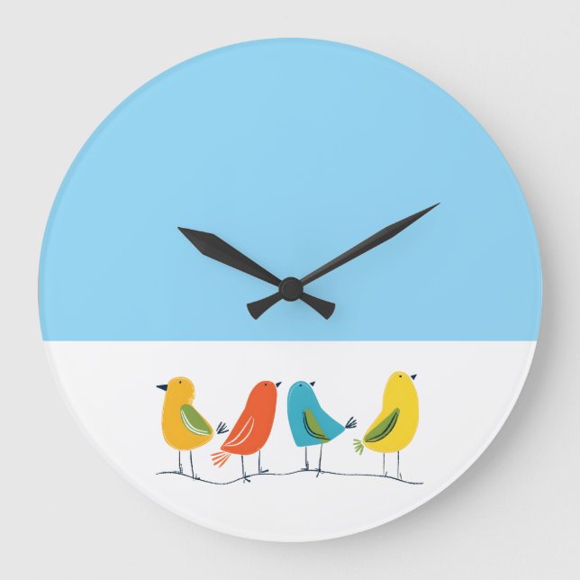 Four Birds Perched on a Twig Large Clock (Front)