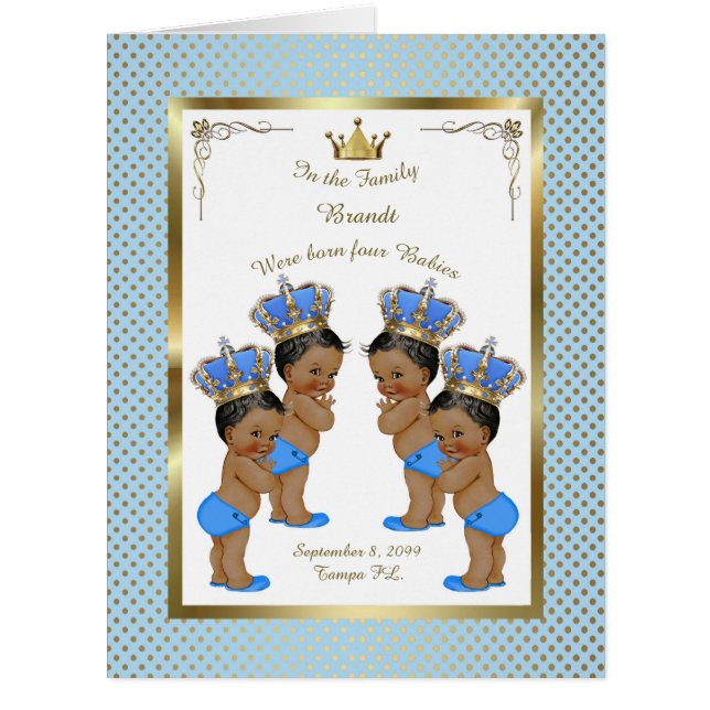 Four birth BOYS announcement card, photo,souvenir (Front)