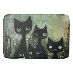 Four Black Cats with Daisies on Mixed Grey Bath Mat