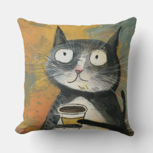 Four Black Cats with Daisies on Mixed Grey Cushion