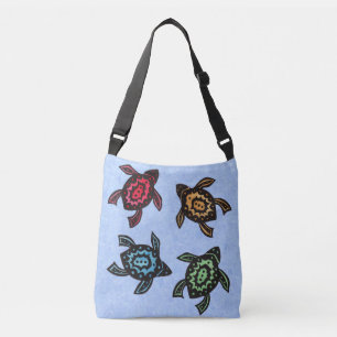 Four Black Turtles Abstract Coloured Shells on Crossbody Bag