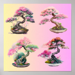 Four bonsai trees poster