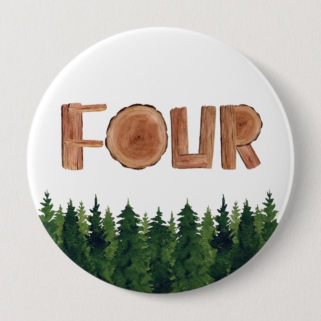 Four Boy 4th Birthday Green Trees 10 Cm Round Badge (Front)