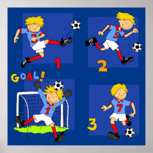 Four boys playing Soccer Poster