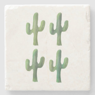 Four Cacti watercolor limestone coasters