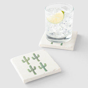 Four cacti watercolor marble coaster