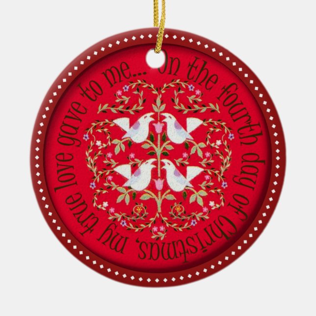 Four calling birds ceramic tree decoration (Front)