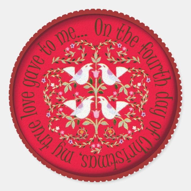 Four calling birds classic round sticker (Front)