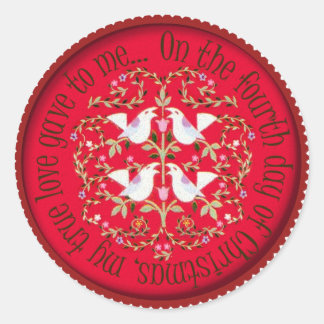 Four calling birds classic round sticker