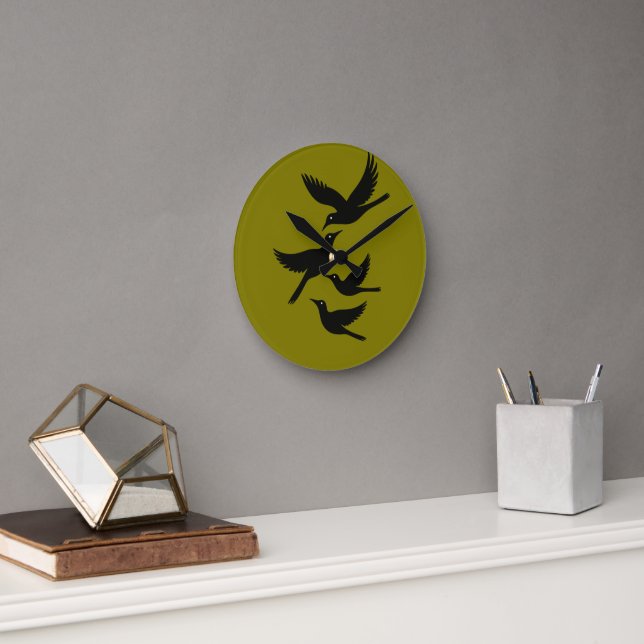 Four Calling Birds Retro Mid-Century Cut-Out 4 Round Clock (Office)