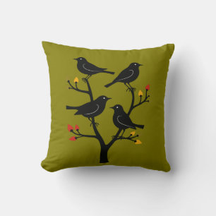 Four Calling Birds Retro Mid-Century Cut-Out 7 Cushion