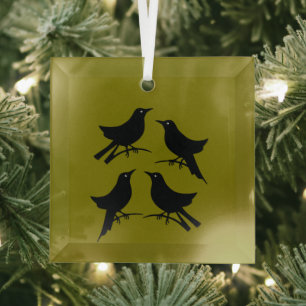 Four Calling Birds Retro Mid-Century Cut-Out 8 Glass Tree Decoration