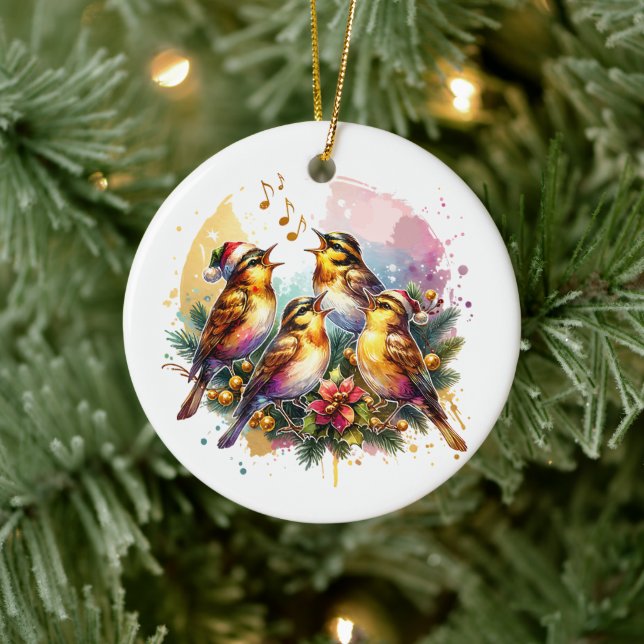 Four Calling Birds | Twelve Days of Christmas Ceramic Ornament (Tree)