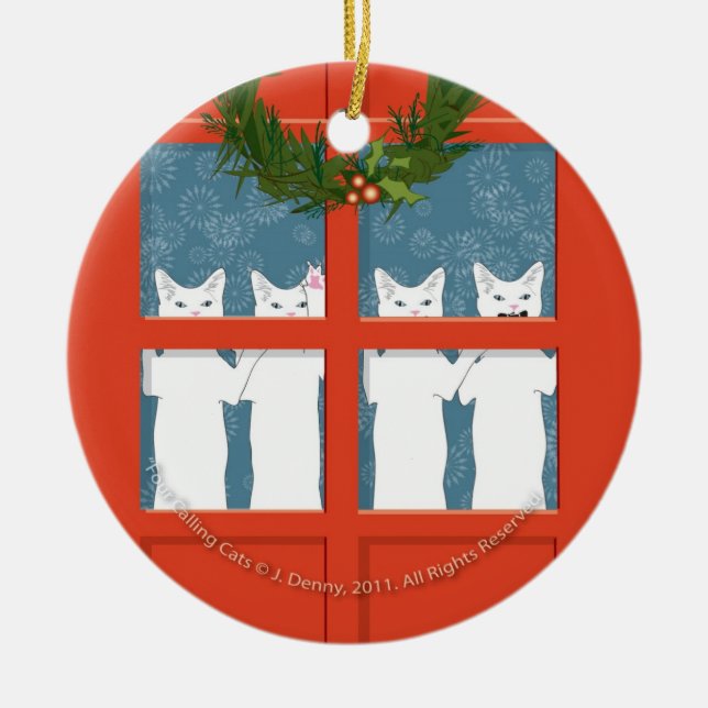 Four Calling Cats... Ceramic Tree Decoration (Front)