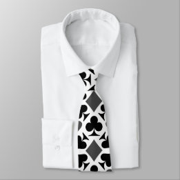 Four Card Suit Icons Black And White Pattern Tie