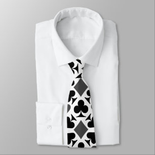 Four Card Suit Icons Black And White Pattern Tie