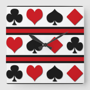 Four card suits square wall clock