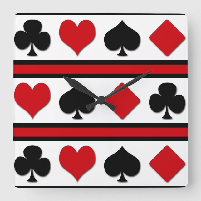 Four card suits square wall clock (Front)