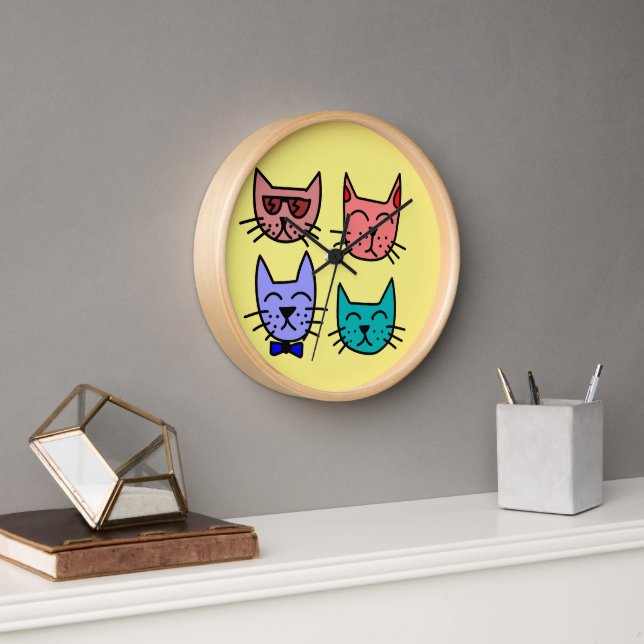 Four Cat Faces Clock (Office)