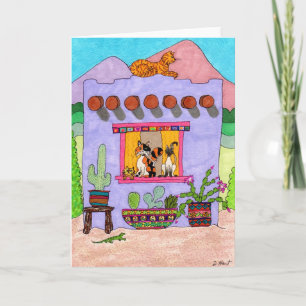 Four Cats at a Purple Adobe House Card