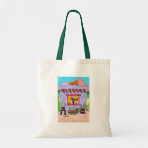 Four Cats at a Purple Adobe House Tote Bag