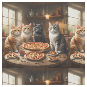 Four Cats Having Pizza For Dinner,  Fabric