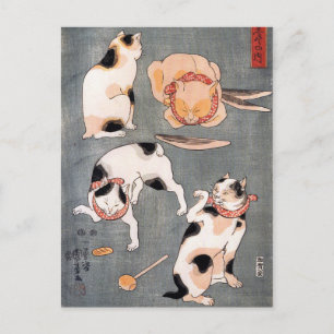 Four cats in different poses by Utagawa Kuniyoshi Postcard