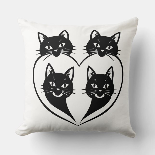 Four Cats One Heart – Cute Family Cat Love  Cushion (Front)