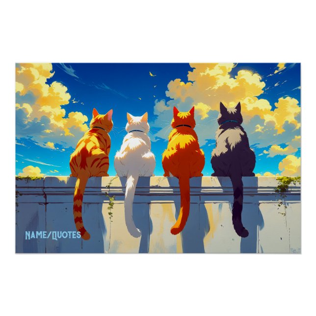 Four Cats Watching the Sunset Poster (Front)