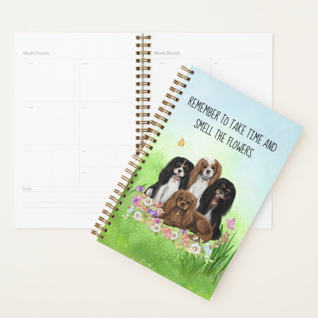 Four Cavalier King Charles Spaniels in Flowers    Planner (Display)