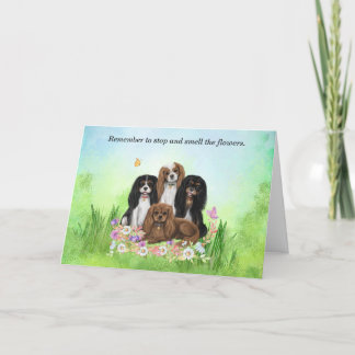 Four Cavalier King Charles Spaniels in Flowers Thank You Card