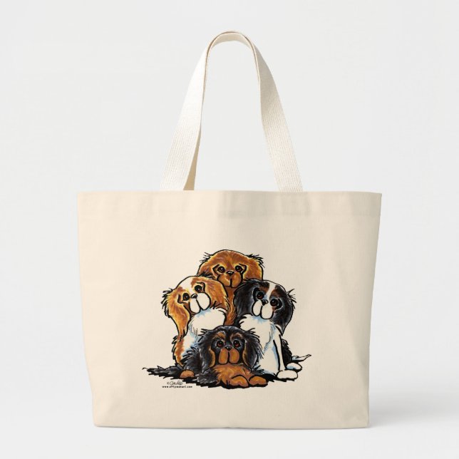 Four Cavalier King Charles Spaniels Large Tote Bag (Front)