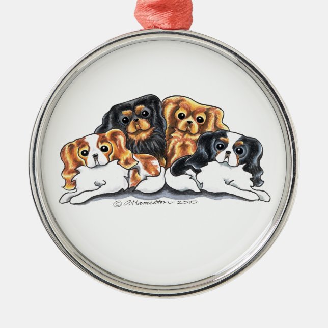 Four Cavalier King Charles Spaniels Metal Tree Decoration (Front)