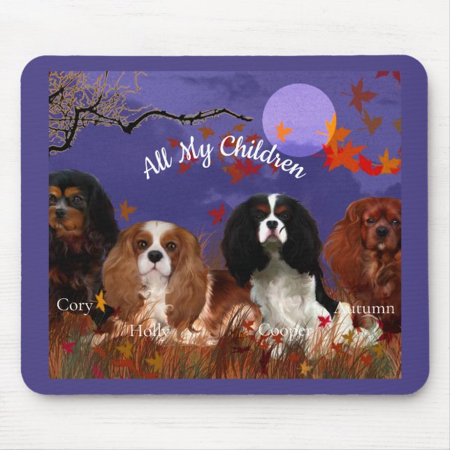 Four Cavalier Spaniels Autumn Night Mouse Pad (Front)