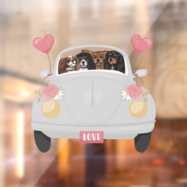 Four Cavalier Spaniels in a Car with Hearts  (Sheet 2)