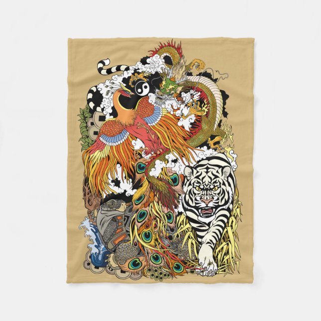 four celestial animals fleece blanket (Front)