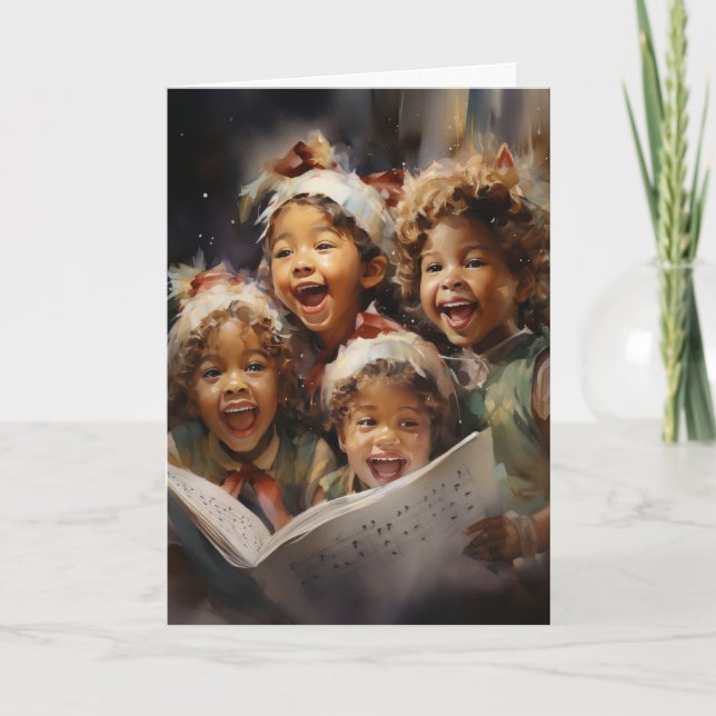 Four Children Singing AI Assisted Art Christmas Card (Front)