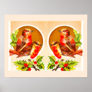 Four Christmas robins poster
