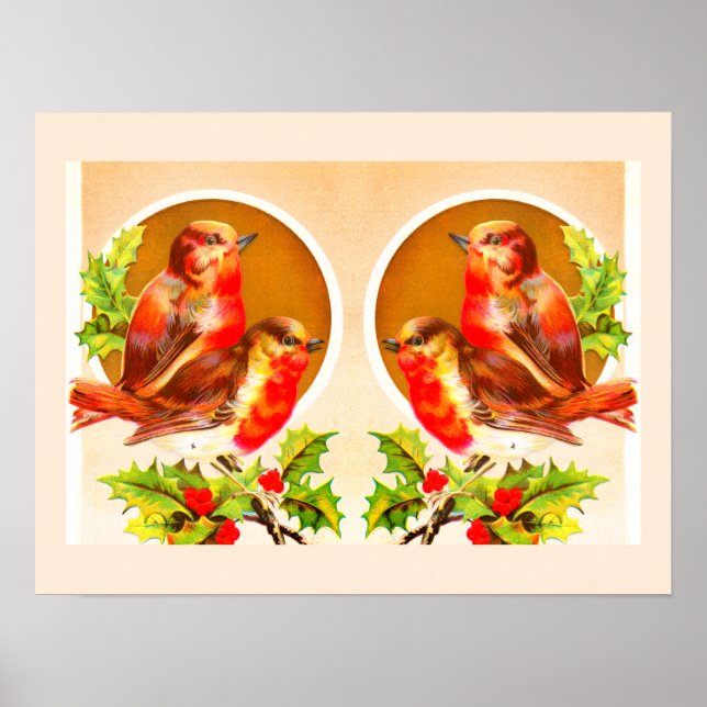 Four Christmas robins poster (Front)