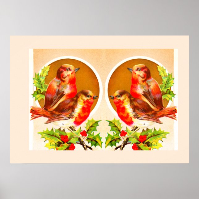 Four Christmas robins poster (Front)