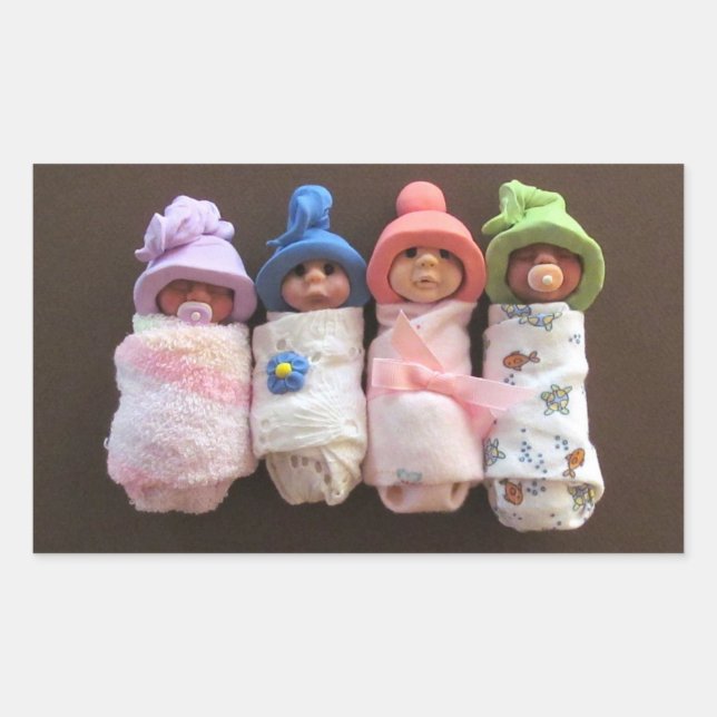 Four Clay Babies, Swaddled, With Hats Rectangular Sticker (Front)