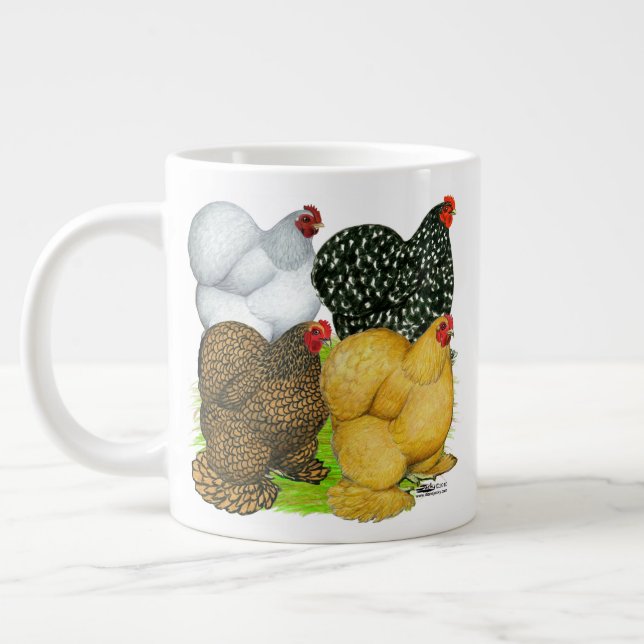 Four Cochin Hens Large Coffee Mug (Left)