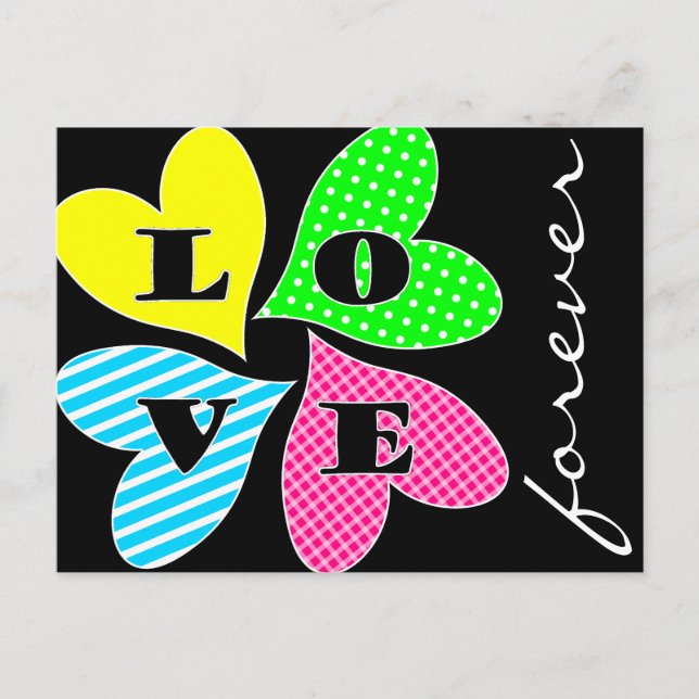 Four Colored Hearts Holiday Postcard (Front)