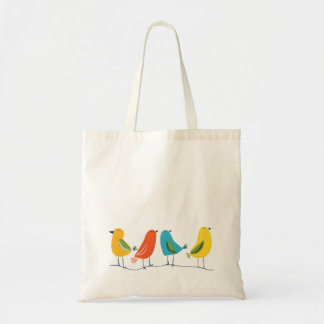 FOUR COLORFUL BIRDS MINIMALIST DESIGN ON TOTE BAG