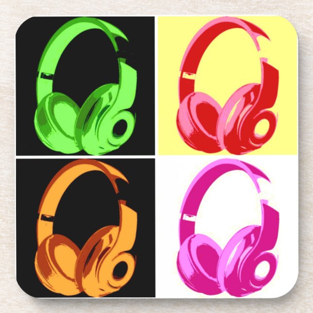 Four Colors Headphone Pop Art Head Phone Coaster (Front)