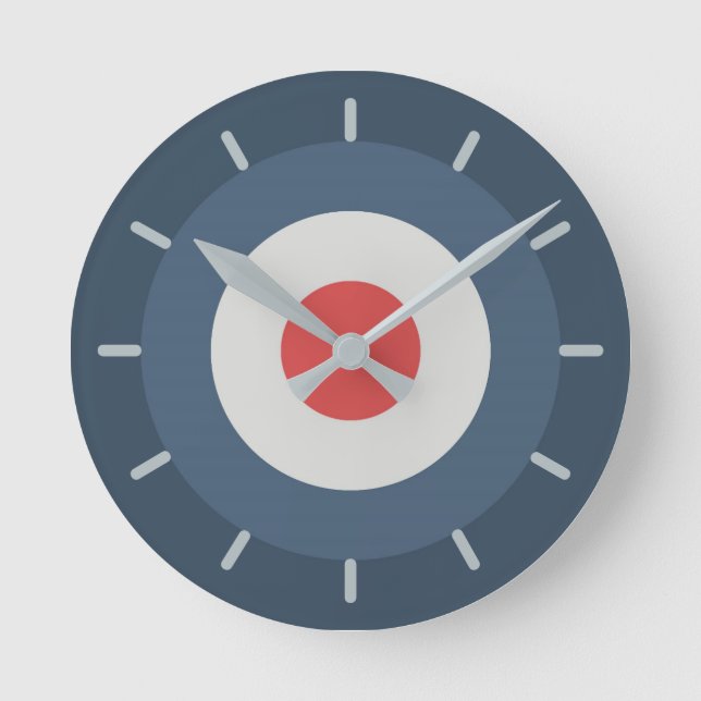 Four Colour Combo - Red Grey White Blue Dark Blue Round Clock (Front)
