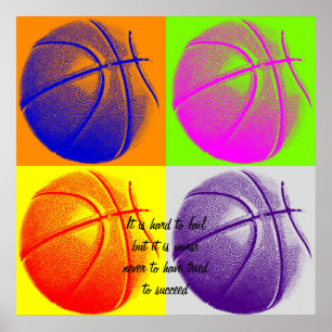 Four Colour Motivational Quote Basketball Poster