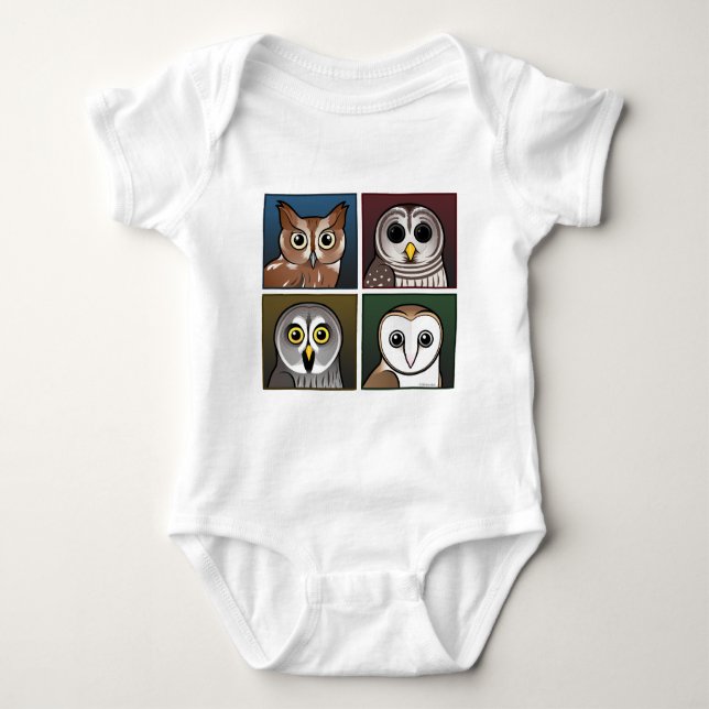 Four Colour Owls (dark) Baby Bodysuit (Front)