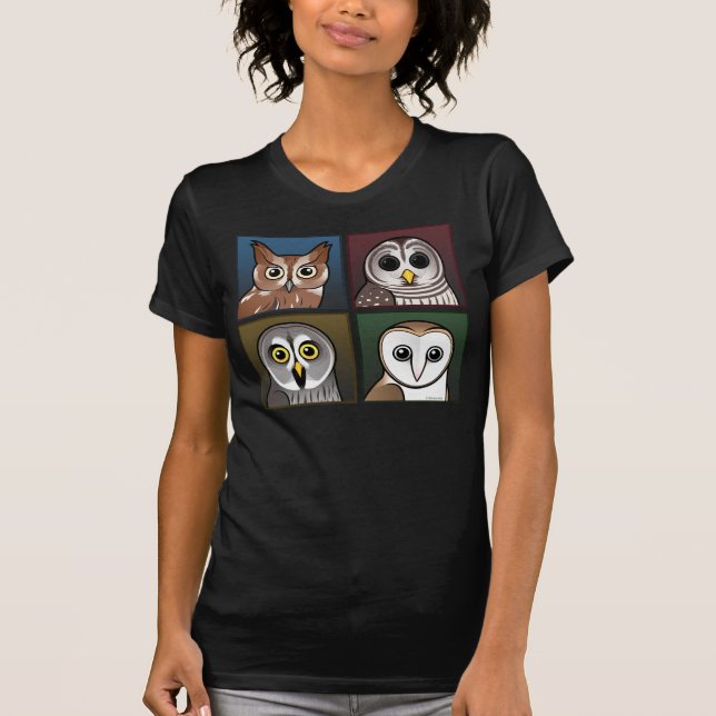 Four Colour Owls (dark) T-Shirt (Front)