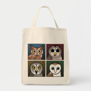 Four Colour Owls (dark) Tote Bag